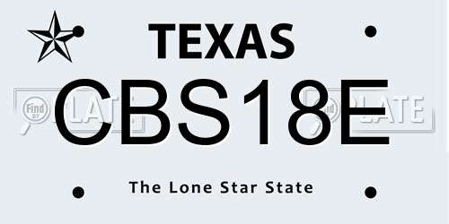 CBS18E Texas License Plate