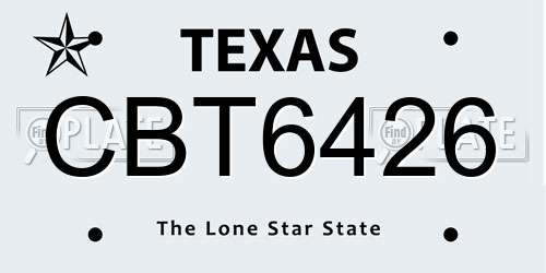 CBT6426 Texas License Plate
