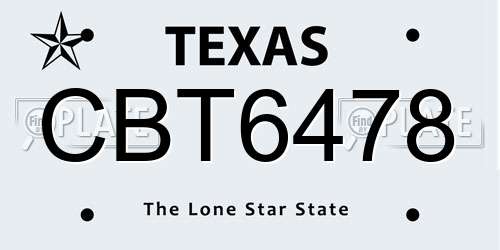 CBT6478 Texas License Plate