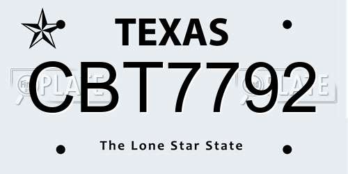 CBT7792 Texas License Plate