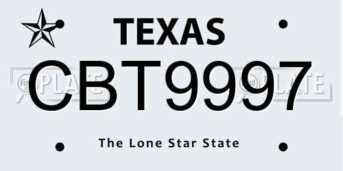 CBT9997 Texas License Plate