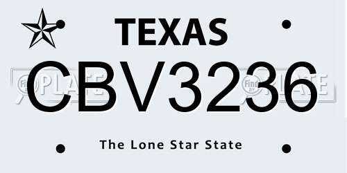 CBV3236 Texas License Plate