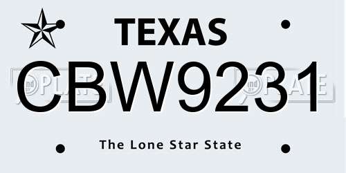 CBW9231 Texas License Plate
