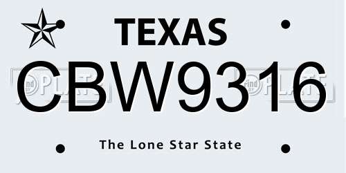 CBW9316 Texas License Plate