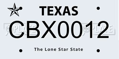CBX0012 Texas License Plate