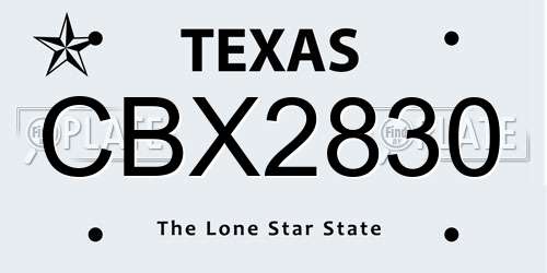 CBX2830 Texas License Plate