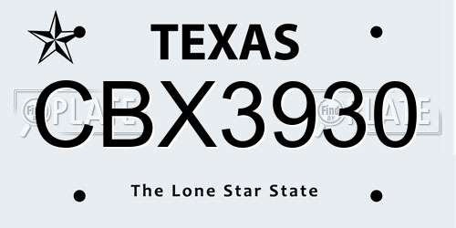 CBX3930 Texas License Plate