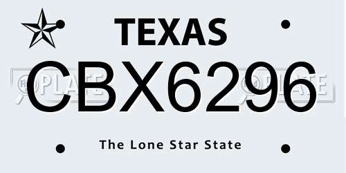 CBX6296 Texas License Plate