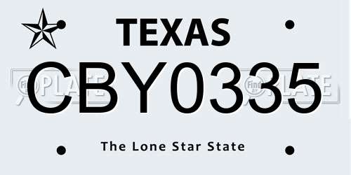 CBY0335 Texas License Plate
