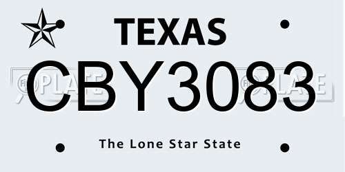 CBY3083 Texas License Plate