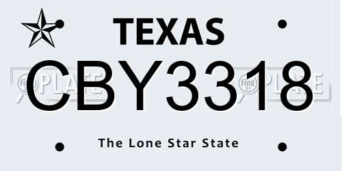 CBY3318 Texas License Plate