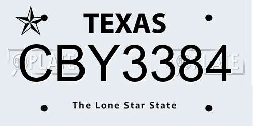 CBY3384 Texas License Plate