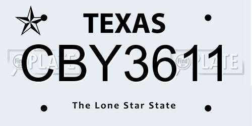 CBY3611 Texas License Plate