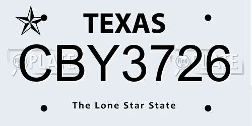 CBY3726 Texas License Plate