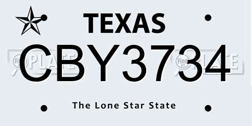 CBY3734 Texas License Plate