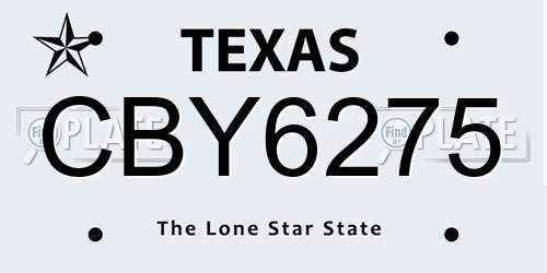 CBY6275 Texas License Plate