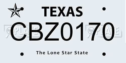 CBZ0170 Texas License Plate