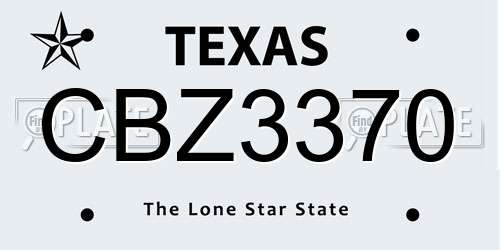 CBZ3370 Texas License Plate