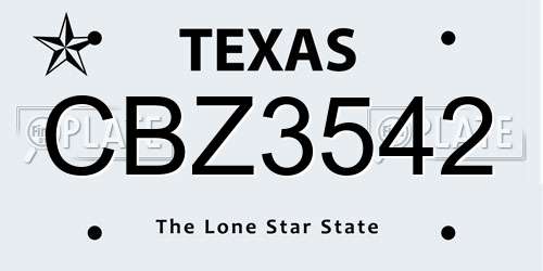 CBZ3542 Texas License Plate