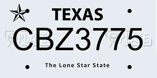 CBZ3775 Texas License Plate