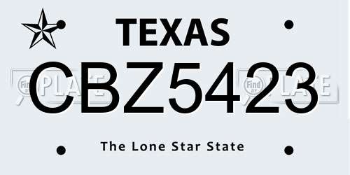 CBZ5423 Texas License Plate