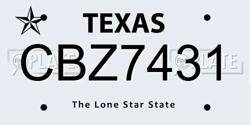 CBZ7431 Texas License Plate