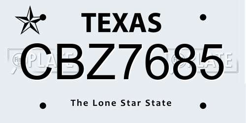 CBZ7685 Texas License Plate