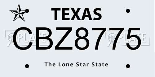 CBZ8775 Texas License Plate