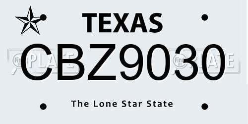 CBZ9030 Texas License Plate