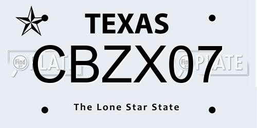 CBZX07 Texas License Plate