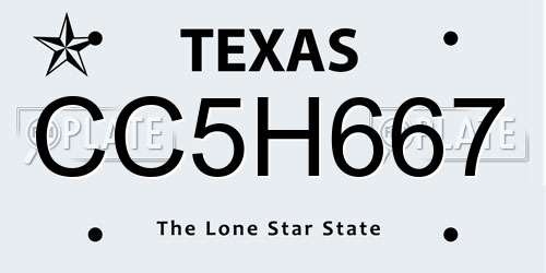 CC5H667 Texas License Plate