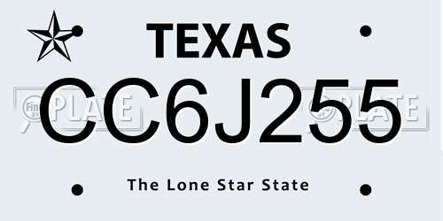 CC6J255 Texas License Plate