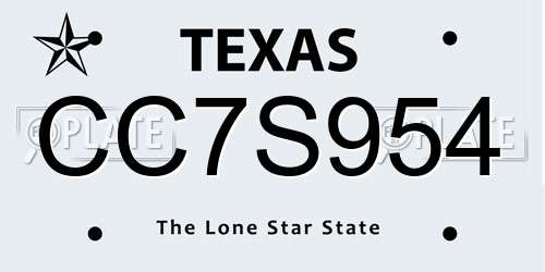 CC7S954 Texas License Plate