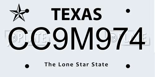 CC9M974 Texas License Plate