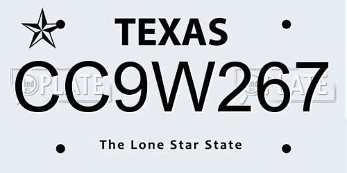 CC9W267 Texas License Plate