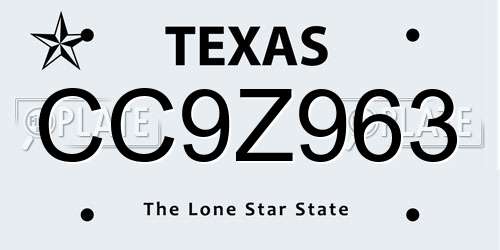 CC9Z963 Texas License Plate