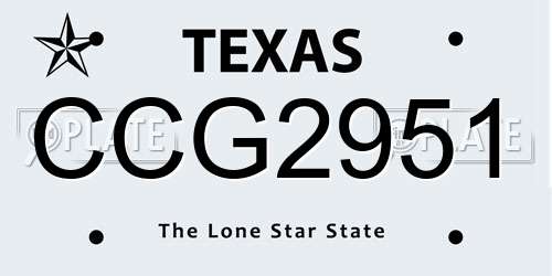 CCG2951 Texas License Plate