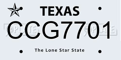 CCG7701 Texas License Plate