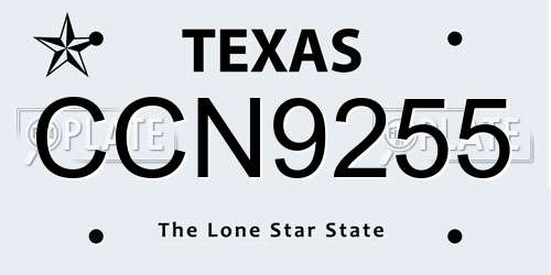 CCN9255 Texas License Plate