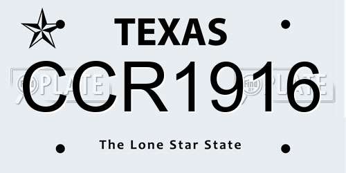 CCR1916 Texas License Plate
