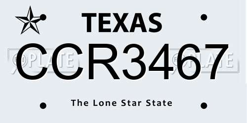 CCR3467 Texas License Plate