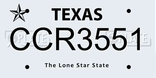 CCR3551 Texas License Plate