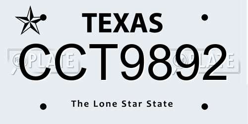 CCT9892 Texas License Plate