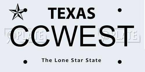 CCWEST Texas License Plate