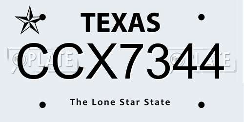 CCX7344 Texas License Plate