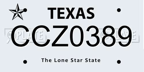 CCZ0389 Texas License Plate