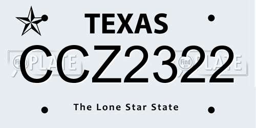 CCZ2322 Texas License Plate