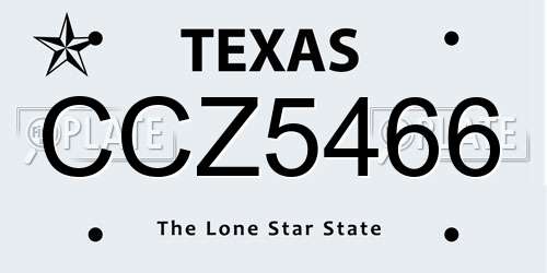 CCZ5466 Texas License Plate