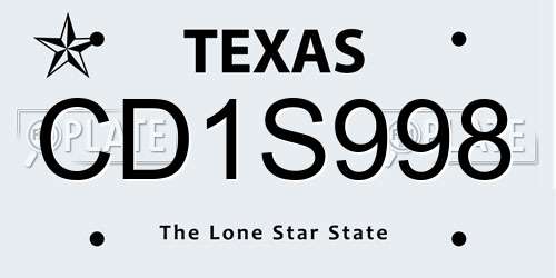 CD1S998 Texas License Plate