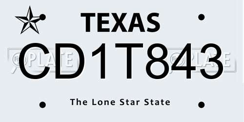 CD1T843 Texas License Plate